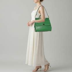Pre Owned Dolce & Gabbana Miss Sicily Large Green Leather Top Handle Bag