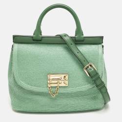 Pre Owned Dolce & Gabbana Miss Monica Green Leather and Raffia Top Handle Bag