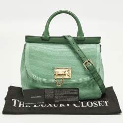 Pre Owned Dolce & Gabbana Miss Monica Green Leather and Raffia Top Handle Bag