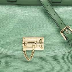 Pre Owned Dolce & Gabbana Miss Monica Green Leather and Raffia Top Handle Bag