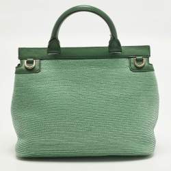 Pre Owned Dolce & Gabbana Miss Monica Green Leather and Raffia Top Handle Bag