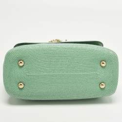 Pre Owned Dolce & Gabbana Miss Monica Green Leather and Raffia Top Handle Bag
