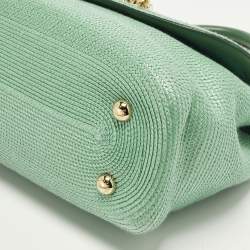 Pre Owned Dolce & Gabbana Miss Monica Green Leather and Raffia Top Handle Bag