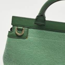 Pre Owned Dolce & Gabbana Miss Monica Green Leather and Raffia Top Handle Bag