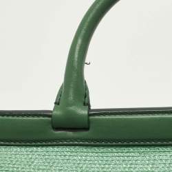 Pre Owned Dolce & Gabbana Miss Monica Green Leather and Raffia Top Handle Bag