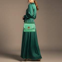 Pre Owned Dolce & Gabbana Miss Monica Green Leather and Raffia Top Handle Bag