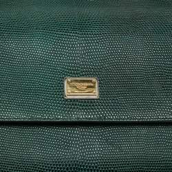 Pre Owned Dolce & Gabbana Miss Sicily Medium Green Lizard Embossed Leather Top Handle Bag