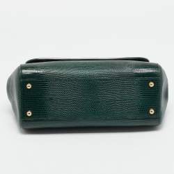 Pre Owned Dolce & Gabbana Miss Sicily Medium Green Lizard Embossed Leather Top Handle Bag