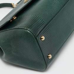 Pre Owned Dolce & Gabbana Miss Sicily Medium Green Lizard Embossed Leather Top Handle Bag