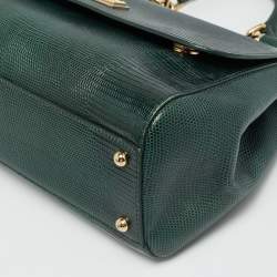Pre Owned Dolce & Gabbana Miss Sicily Medium Green Lizard Embossed Leather Top Handle Bag