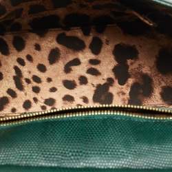 Pre Owned Dolce & Gabbana Miss Sicily Medium Green Lizard Embossed Leather Top Handle Bag