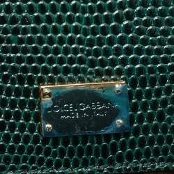 Pre Owned Dolce & Gabbana Miss Sicily Medium Green Lizard Embossed Leather Top Handle Bag