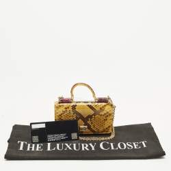 Pre Owned Dolce & Gabbana Sicily Von Yellow/Pink Python Wallet On Chain