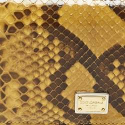 Pre Owned Dolce & Gabbana Sicily Von Yellow/Pink Python Wallet On Chain