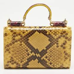 Pre Owned Dolce & Gabbana Sicily Von Yellow/Pink Python Wallet On Chain
