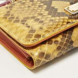 Pre Owned Dolce & Gabbana Sicily Von Yellow/Pink Python Wallet On Chain