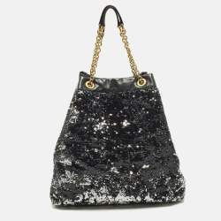 Pre Owned Dolce & Gabbana Miss Kristen Black/Silver Leather and Sequins Shopper Tote