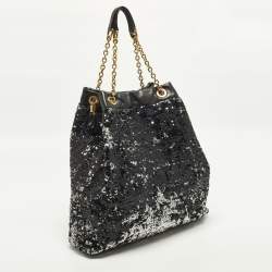 Pre Owned Dolce & Gabbana Miss Kristen Black/Silver Leather and Sequins Shopper Tote