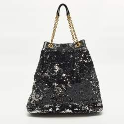 Pre Owned Dolce & Gabbana Miss Kristen Black/Silver Leather and Sequins Shopper Tote