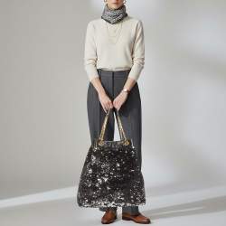 Pre Owned Dolce & Gabbana Miss Kristen Black/Silver Leather and Sequins Shopper Tote