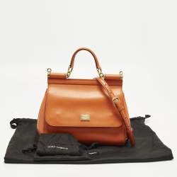 Pre Owned Dolce & Gabbana Miss Sicily Medium Orange Leather Top Handle Bag