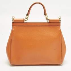 Pre Owned Dolce & Gabbana Miss Sicily Medium Orange Leather Top Handle Bag