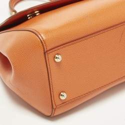 Pre Owned Dolce & Gabbana Miss Sicily Medium Orange Leather Top Handle Bag