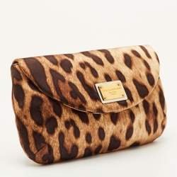 Pre Owned Dolce & Gabbana Brown Leopard Print Satin Flap Clutch