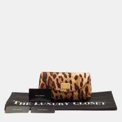 Pre Owned Dolce & Gabbana Brown Leopard Print Satin Flap Clutch