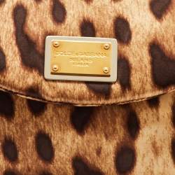 Pre Owned Dolce & Gabbana Brown Leopard Print Satin Flap Clutch