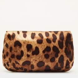 Pre Owned Dolce & Gabbana Brown Leopard Print Satin Flap Clutch