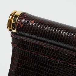 Pre Owned Dolce & Gabbana DG Crystal Sicily Medium Dark Burgundy Lizard Embossed Leather Top Handle Bag