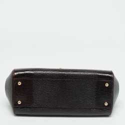 Pre Owned Dolce & Gabbana DG Crystal Sicily Medium Dark Burgundy Lizard Embossed Leather Top Handle Bag
