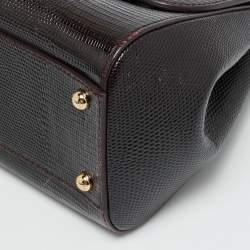 Pre Owned Dolce & Gabbana DG Crystal Sicily Medium Dark Burgundy Lizard Embossed Leather Top Handle Bag