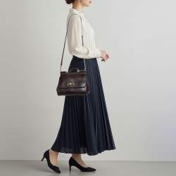 Pre Owned Dolce & Gabbana DG Crystal Sicily Medium Dark Burgundy Lizard Embossed Leather Top Handle Bag