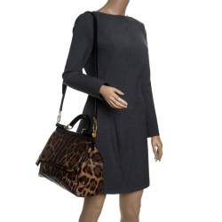 Pre Owned Dolce & Gabbana Brown Leopard Print Coated Canvas Large Miss Sicily Top Handle Bag