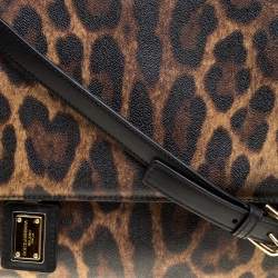 Pre Owned Dolce & Gabbana Brown Leopard Print Coated Canvas Large Miss Sicily Top Handle Bag