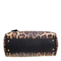 Pre Owned Dolce & Gabbana Brown Leopard Print Coated Canvas Large Miss Sicily Top Handle Bag