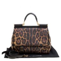 Pre Owned Dolce & Gabbana Brown Leopard Print Coated Canvas Large Miss Sicily Top Handle Bag