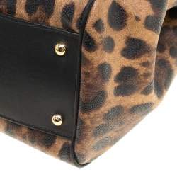Pre Owned Dolce & Gabbana Brown Leopard Print Coated Canvas Large Miss Sicily Top Handle Bag