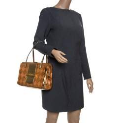 Pre Owned Dolce & Gabbana Peach/Gold Quilted Stitch Leather and Suede Frame Bag 