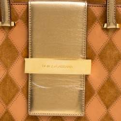 Pre Owned Dolce & Gabbana Peach/Gold Quilted Stitch Leather and Suede Frame Bag 