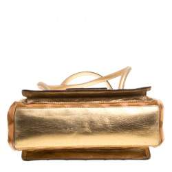 Pre Owned Dolce & Gabbana Peach/Gold Quilted Stitch Leather and Suede Frame Bag 