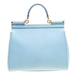 Pre Owned Dolce & Gabbana Baby Blue Leather Medium Miss Sicily Top Handle Bag