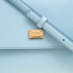 Pre Owned Dolce & Gabbana Baby Blue Leather Medium Miss Sicily Top Handle Bag