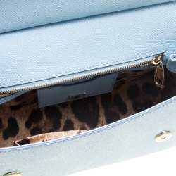 Pre Owned Dolce & Gabbana Baby Blue Leather Medium Miss Sicily Top Handle Bag