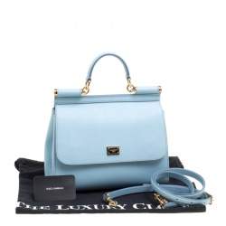 Pre Owned Dolce & Gabbana Baby Blue Leather Medium Miss Sicily Top Handle Bag