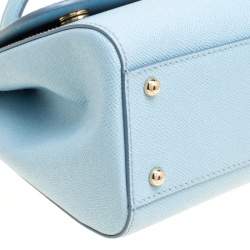 Pre Owned Dolce & Gabbana Baby Blue Leather Medium Miss Sicily Top Handle Bag