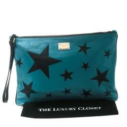 مملوكة مسبقًا Dolce & Gabbana Green/Black Leather Star Detail Clutch 