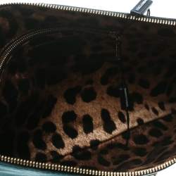 مملوكة مسبقًا Dolce & Gabbana Green/Black Leather Star Detail Clutch 